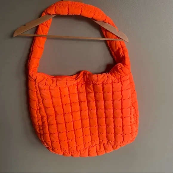 NWT Free People Movement Quilted Carryall Tote Bag Electric Orange - Picture 6 of 9